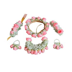 Pink Roses and Gypsophila Fresh Floral Jewellery Set