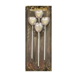 Heart Shaped Metallic Glitter Cake Candles - 4 Pcs Set - #d1ccb6