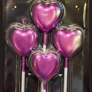 Heart Shaped Metallic Glitter Cake Candles - 4 Pcs Set - #c2528a