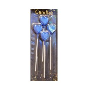 Heart Shaped Metallic Glitter Cake Candles - 4 Pcs Set - #3a6eba