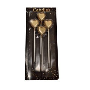 Heart Shaped Metallic Glitter Cake Candles - 4 Pcs Set - #c5a870