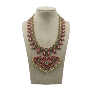 22K Gold Plated 925 Silver Mango Kundan Long Necklace Set