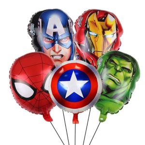 5 pcs Super Hero Theme Birthday Decorations Foil Balloons