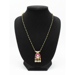 925 Silver 22 Carat Gold Plated Black Beads Mangalsutra with Kundan Pendant and Pearls