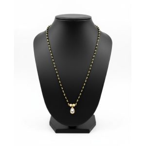 925 Silver 22 Carat Gold Plated Black Beads Necklace with Clear Stone Pendant and Pearls