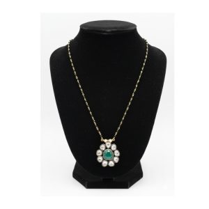 925 Silver 22 Carat Gold Plated Emerald and Moissanite Polki Black Bead Necklace