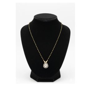 925 Silver 22 Carat Gold Plated Moissanite Pendant Mangalsutra with Black Beads