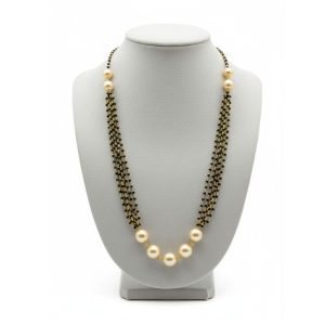 925 Silver 22K Gold Plated Pearl and Black Bead Multi-Layered Mangalsutra Necklace
