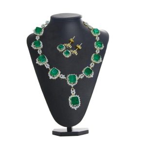22 Carat Gold Plated 925 Silver Emerald and Cubic Zirconia Necklace Set