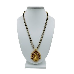 925 Silver 22k Gold Plated Lord Ganesha Pendant with Crystal Black Beads