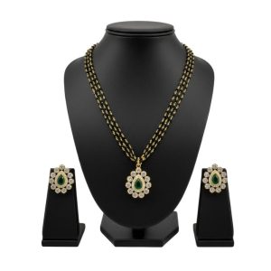 925 Silver 22k Gold Plated Emerald Green Carved Moissanite Pendant and Earring Set