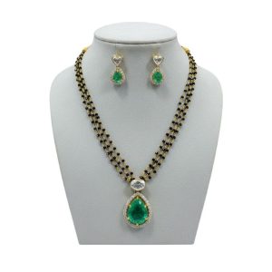 925 Silver 22k Gold Plated Emerald Green Teardrop Moissanite Pendant and Earring Set