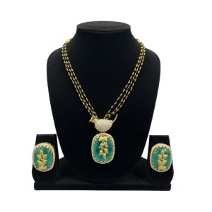 22k Gold Plated 925 Silver Emerald Green Carved Moissanite Pendant and Earring Set