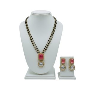 925 Silver 22k Gold Plated Moissanite Pendant and Earring Set - Pink and Clear