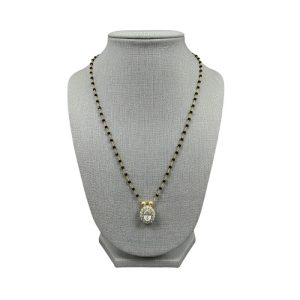 925 Silver 22k Gold Plated Oval Moissanite Bow Pendant Black Beads