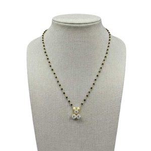 925 Silver 22k Gold Plated Three-Stone Moissanite Black Beads