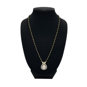 925 Silver 22K Gold Plated Moissanite Pear Pendant Mangalsutra