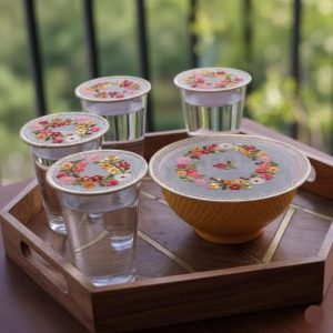 Hand Embroidered Floral Drink Covers and Bowl Covers - Set of 2