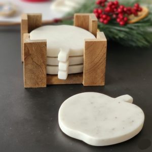 Handcrafted White Marble Apple Coaster Set of 4