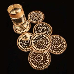 Mirror Mirage Round Gold Patterned Coaster Set - Set of 2