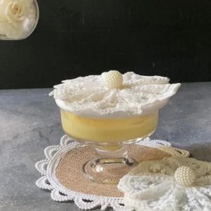 Pristine White Lace Glass Caps with Pearl Accent – Set of 6