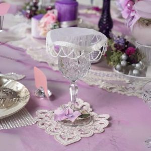 Elegant Ivory Veil Beaded Glass Cover - Set of 8