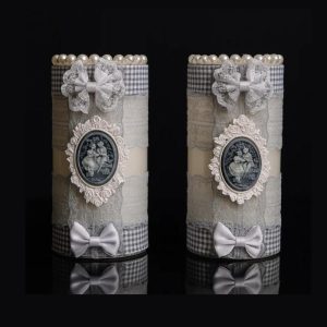 Victorian Grace Cameo Pillar Candles - Set of 2