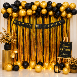 black and gold balloons decorations